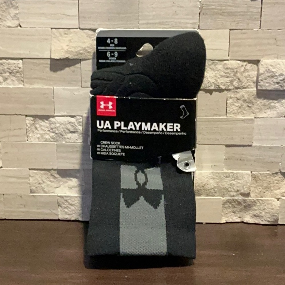 NWT Under Armour Unisex UA Playmaker Crew Sock BLACK 4-8 men’s 6-9 women’s